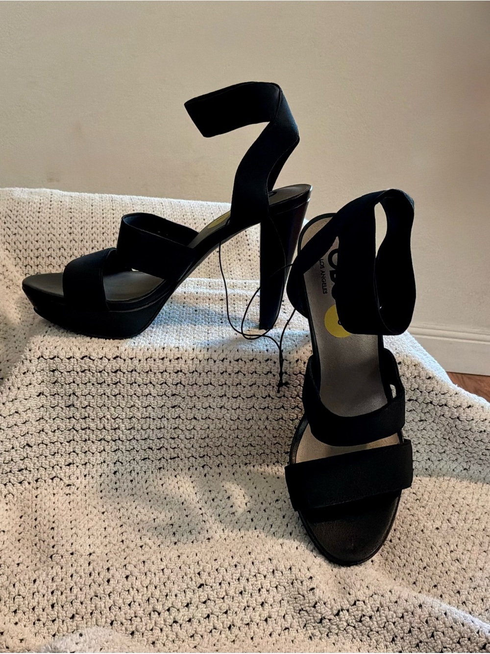 GBG Los Angeles Black Strappy Platform Heel Sandals